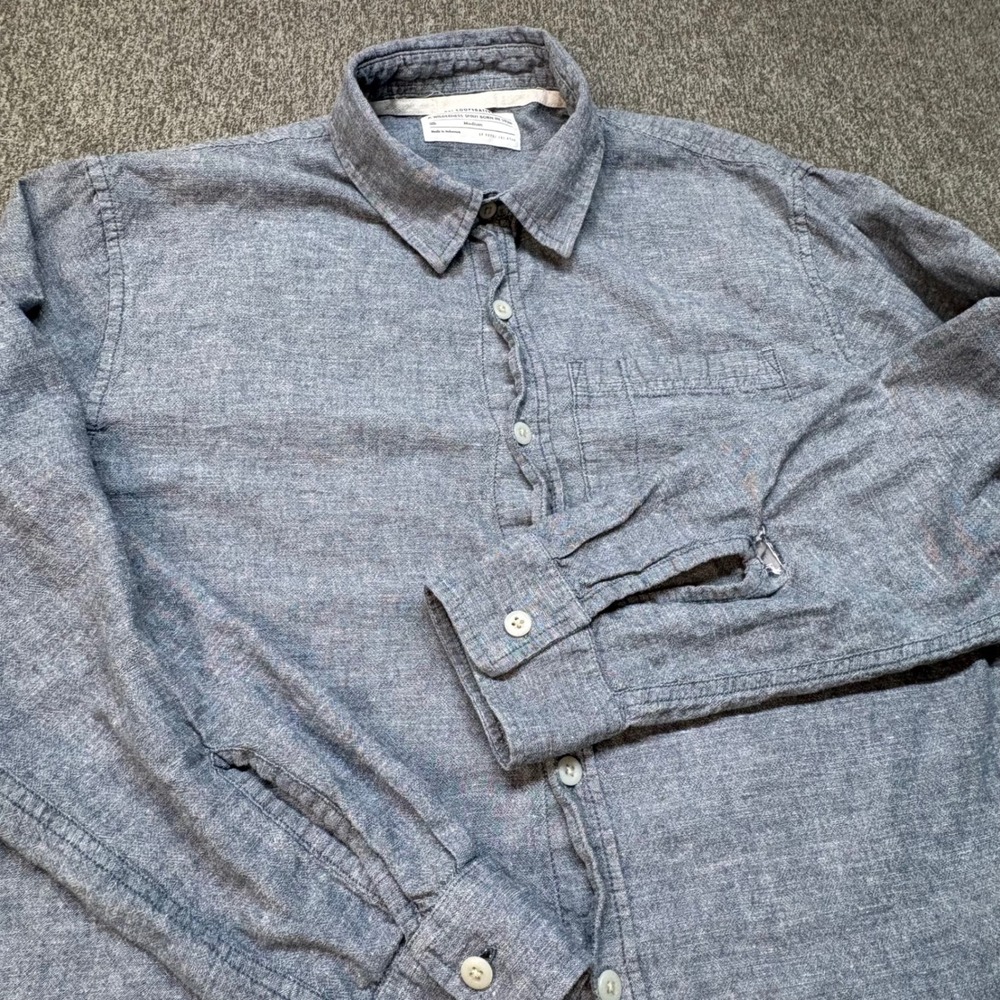 REI Co-op Mens Medium Blue Hemp Organic Cotton Long Sleeve Button Down Shirt
